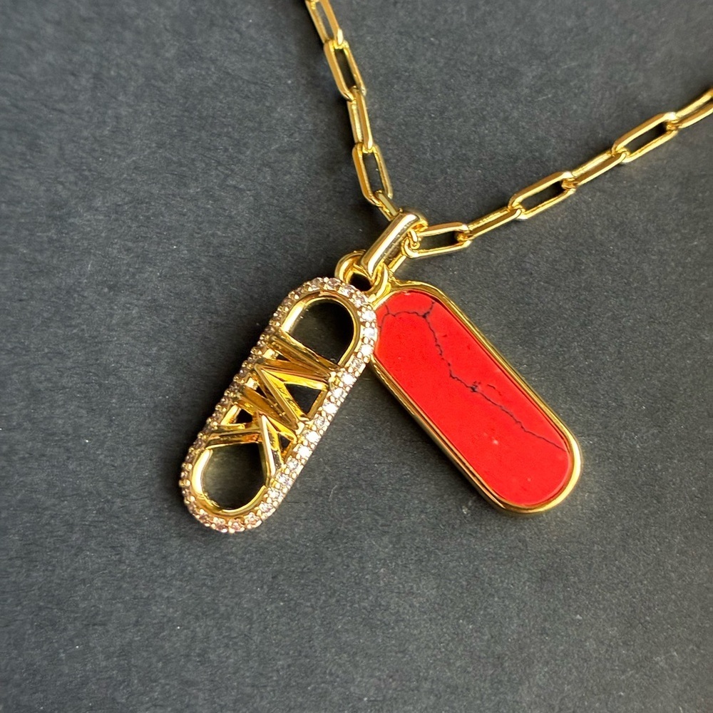 Michael Kors Necklace,Michael Kors Gold Chain Necklace with Logo Pendant - Picture 2 of 10